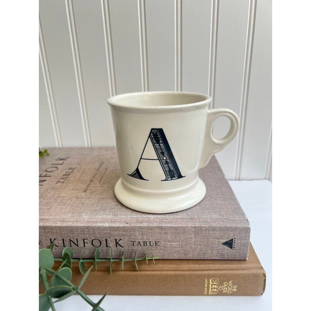 Anthropologie Letter A Monogram Initial White Black Mug Coffee Cup